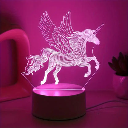 Schattig 3D Eenhoorn Nachtlampje - USB Roze Stemming Tafellampje