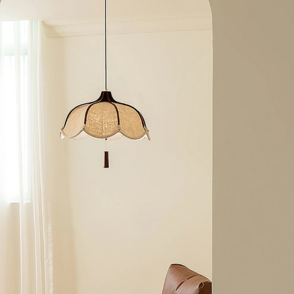 Vintage Lichtkunst Hangerlamp in Hout & Stof