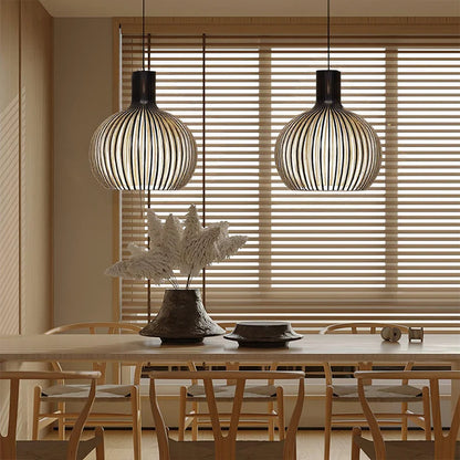 Vintage Houten Hanglamp met Uniek Licht
