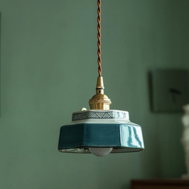 Vintage Keramieken Hanglamp met Koperaccent