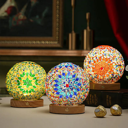 GlitzOrb Boho Mozaïek Glasbol Nachtlamp