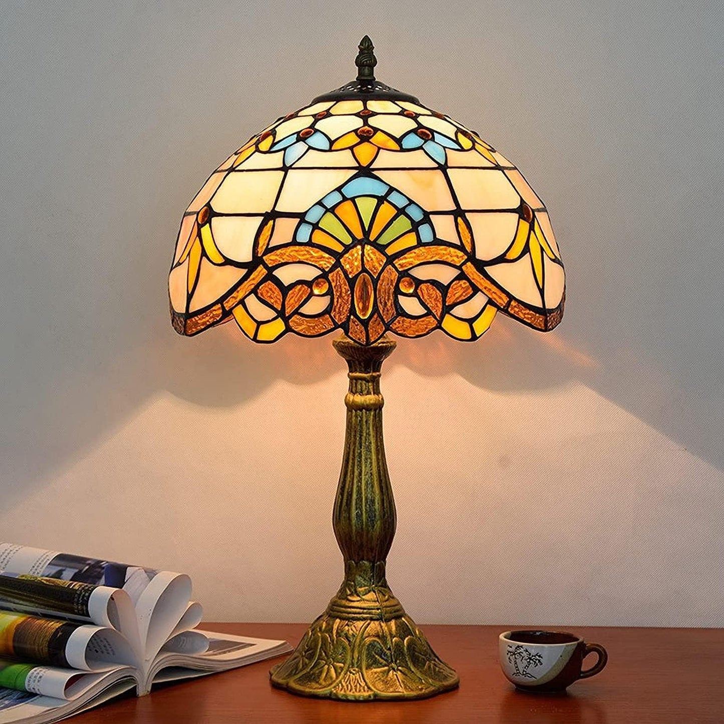 Antieke Glas-in-Lood Handgemaakt Tafellamp