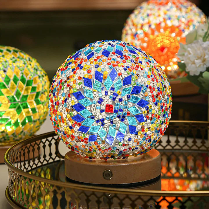 GlitzOrb Boho Mozaïek Glasbol Nachtlamp