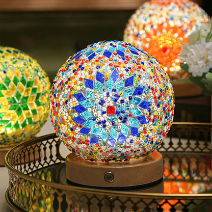 GlitzOrb Boho Mozaïek Glasbol Nachtlamp