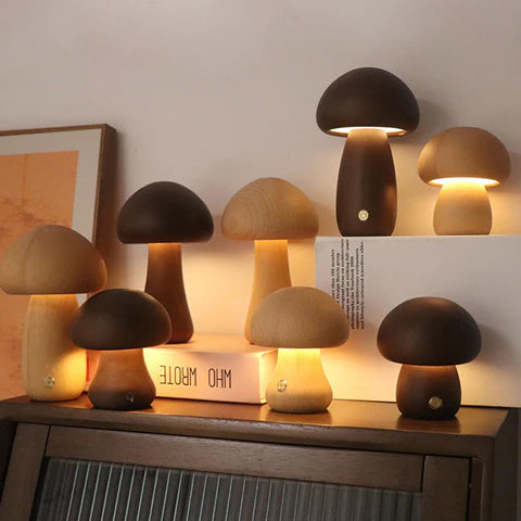Houten LED Nachtlamp in Paddenstoelvorm
