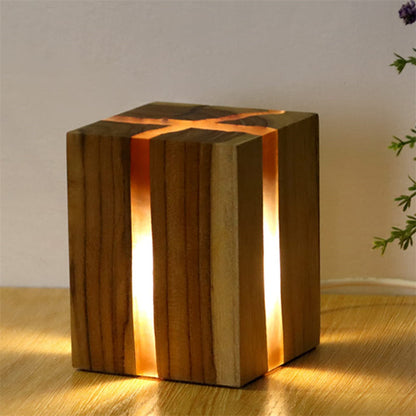 Uniek Art Hout Crackle Design Tafellamp