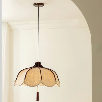 Vintage Lichtkunst Hangerlamp in Hout & Stof