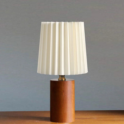 Vintage Koreaanse Houten Tafellamp met Geplooide Stoffen Kap