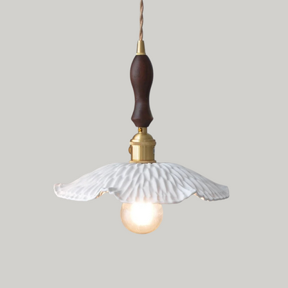 Scandinavische Keramische LED Hanglamp met Walnoothout