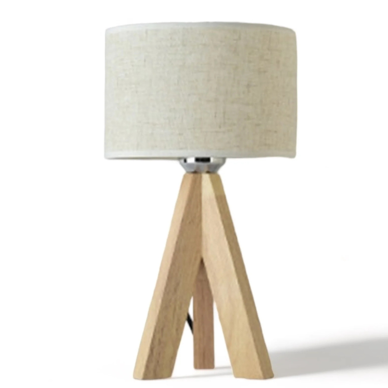 Houten Tafellamp met Zwart-Witte Stoffen Kap