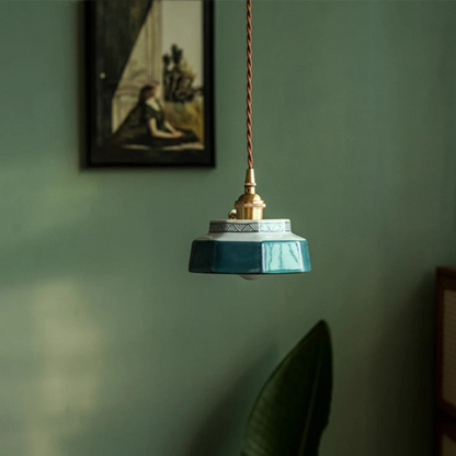 Vintage Keramieken Hanglamp met Koperaccent