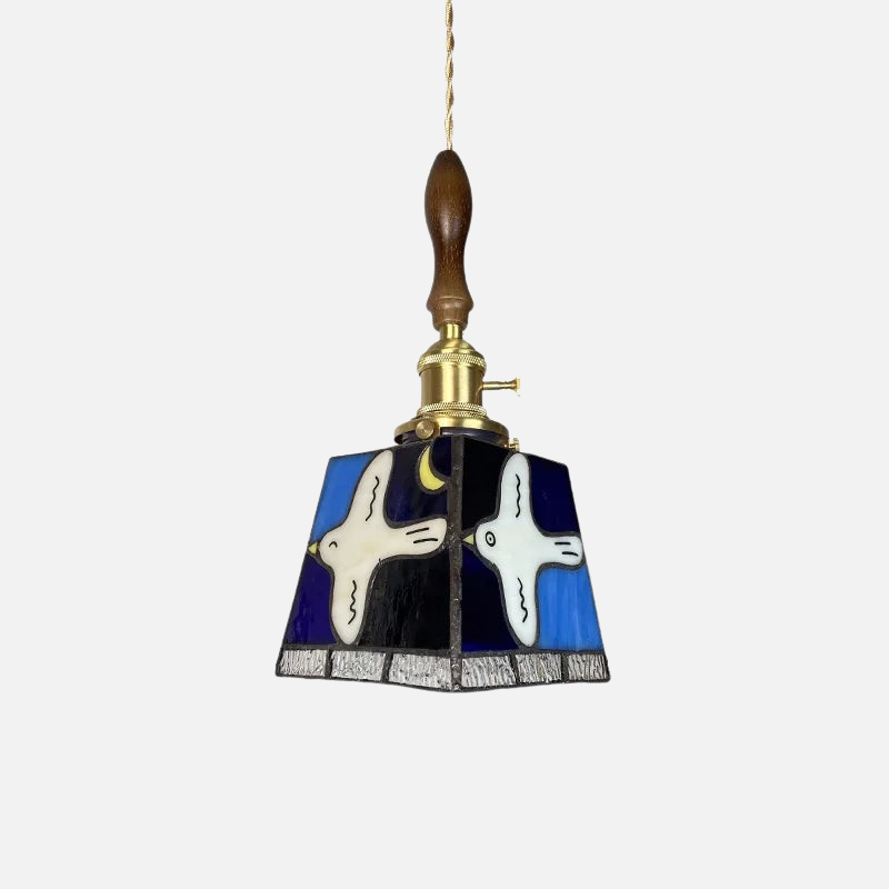 Moderne Hanglamp met Koperknop & Gekleurd Glas