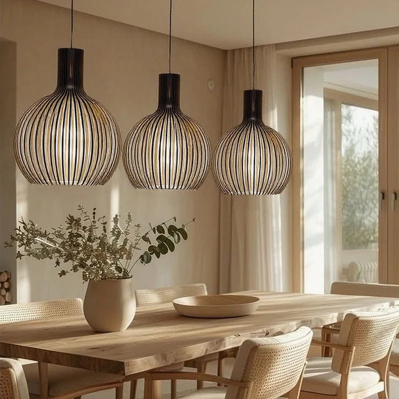 Vintage Houten Hanglamp met Uniek Licht