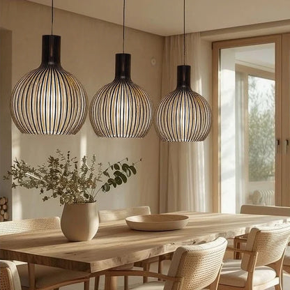 Vintage Houten Hanglamp met Uniek Licht