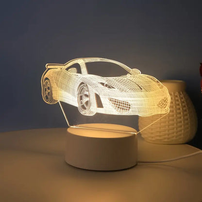 3D Sportauto Nachtlamp – Moderne Witte LED Tafellamp met USB