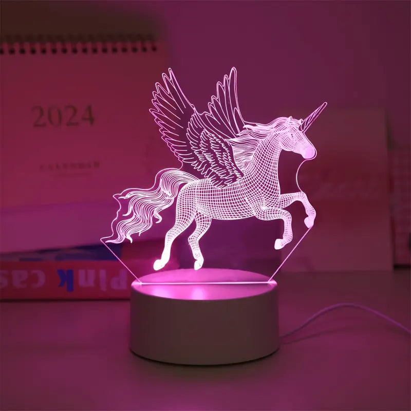 Schattig 3D Eenhoorn Nachtlampje - USB Roze Stemming Tafellampje