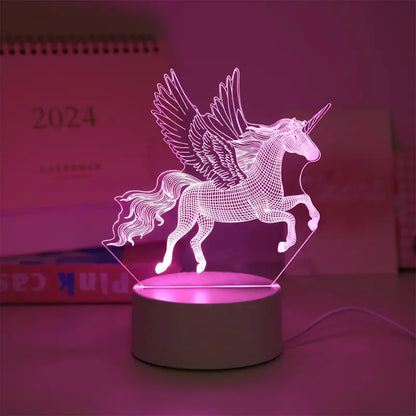 Schattig 3D Eenhoorn Nachtlampje - USB Roze Stemming Tafellampje