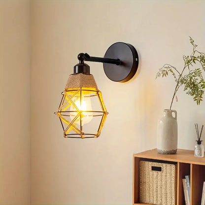 Rustieke Wandlamp met Jute Touw en Gietijzeren Frame