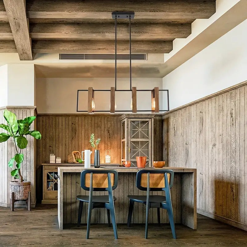 4-Lichts Moderne  Hangkroonluchter met Mat Zwarte Metalen Afwerking