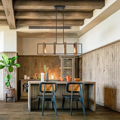 4-Lichts Moderne  Hangkroonluchter met Mat Zwarte Metalen Afwerking