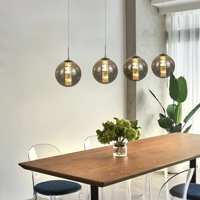 Moderne Sferische Hanglamp met Meervoudige Amber Glazen Bollen