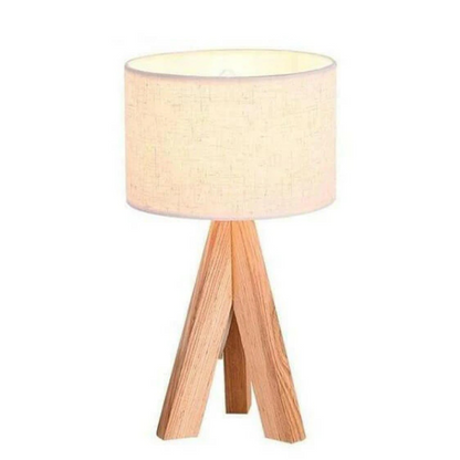 Houten Tafellamp met Zwart-Witte Stoffen Kap