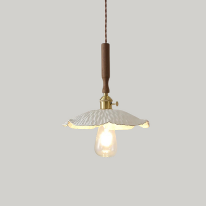 Scandinavische Keramische LED Hanglamp met Walnoothout
