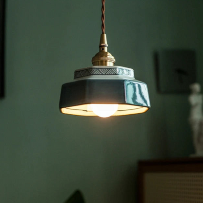 Vintage Keramieken Hanglamp met Koperaccent