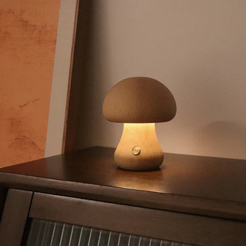 Houten LED Nachtlamp in Paddenstoelvorm