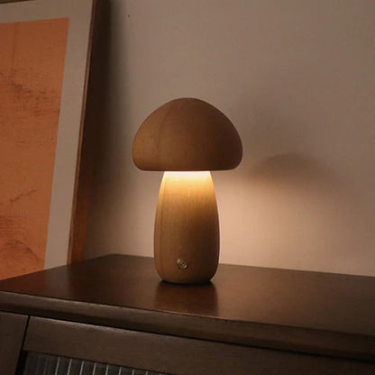 Houten LED Nachtlamp in Paddenstoelvorm