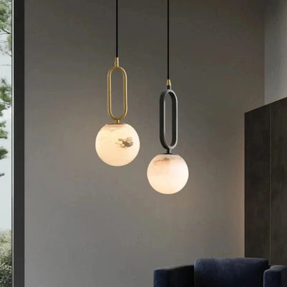 Moderne Hanglamp met Marmeren Ring en Glazen Bol
