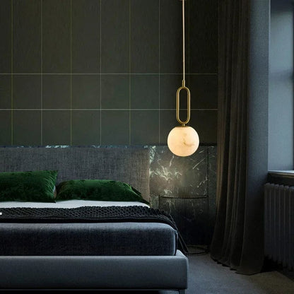 Moderne Hanglamp met Marmeren Ring en Glazen Bol