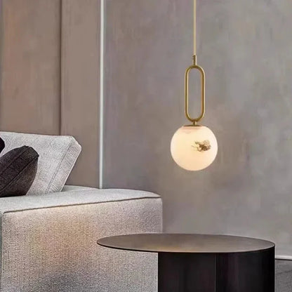 Moderne Hanglamp met Marmeren Ring en Glazen Bol