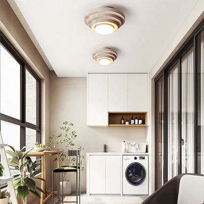 Gele Travertin Plafondlamp met Warme Gloed