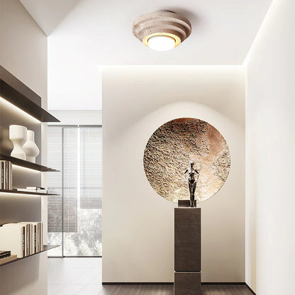 Gele Travertin Plafondlamp met Warme Gloed
