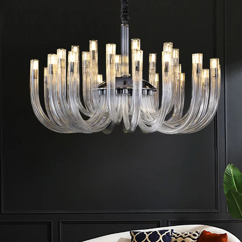 Moderne Art Deco Kroonluchter in Chroom & Glas