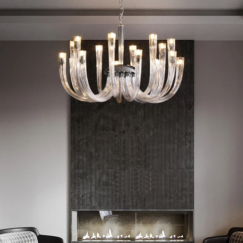 Moderne Art Deco Kroonluchter in Chroom & Glas