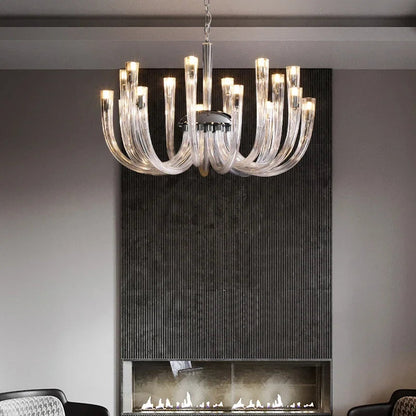 Moderne Art Deco Kroonluchter in Chroom & Glas