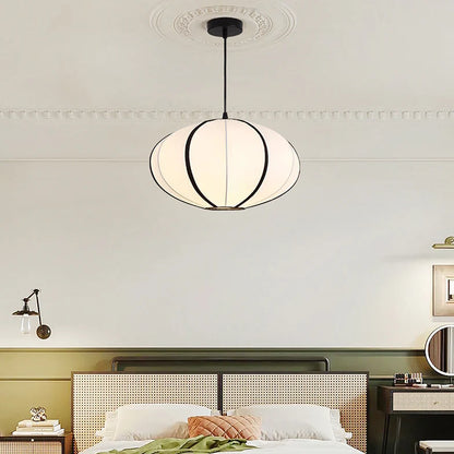 Traditionele Japanse Satijn & Metalen Ovale Hanglamp