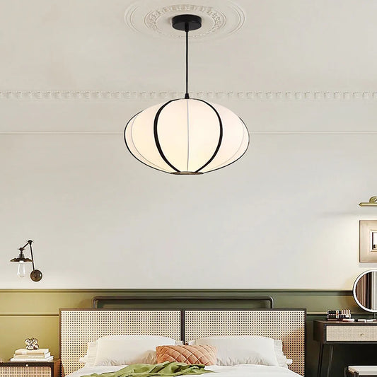 Traditionele Japanse Satijn & Metalen Ovale Hanglamp