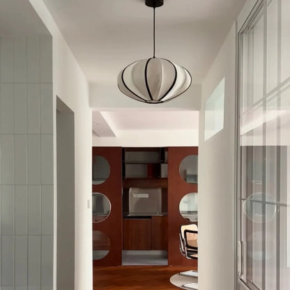 Traditionele Japanse Satijn & Metalen Ovale Hanglamp