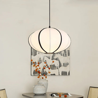 Traditionele Japanse Satijn & Metalen Ovale Hanglamp
