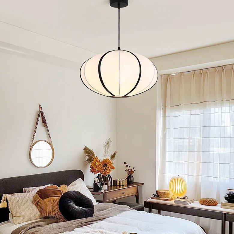 Traditionele Japanse Satijn & Metalen Ovale Hanglamp
