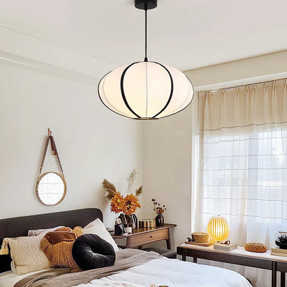 Traditionele Japanse Satijn & Metalen Ovale Hanglamp