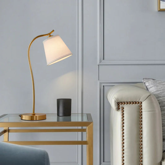 Minimalistische Messing & Stoffen Ronde Tafellamp