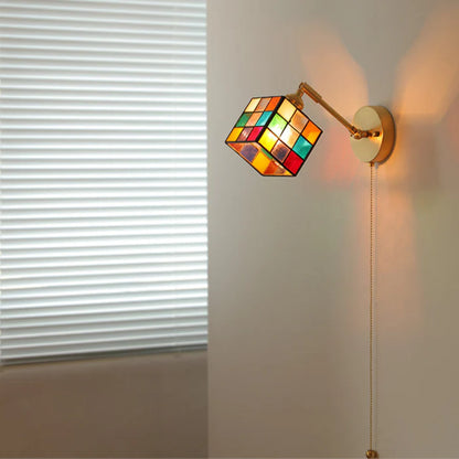 Traditionele Glas-in-Lood Rubiks Kubus Wandlamp