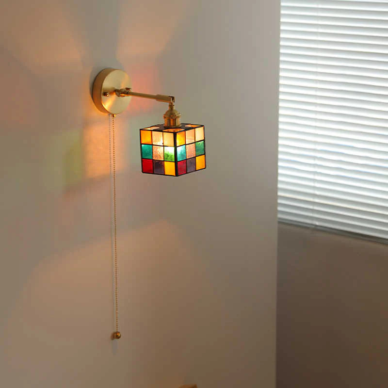 Traditionele Glas-in-Lood Rubiks Kubus Wandlamp