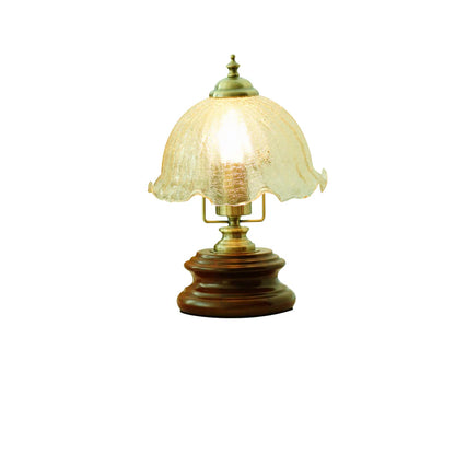 Bloem glas ijzer massief hout LED tafellamp