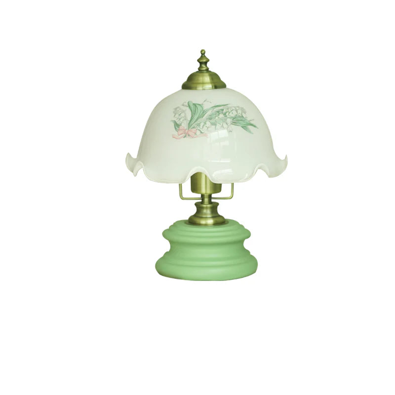 Bloem glas ijzer massief hout LED tafellamp