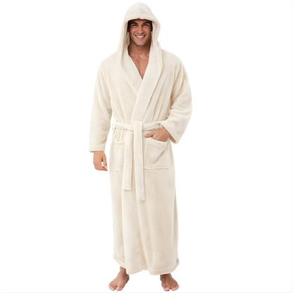 Badjas Heren Capuchon Pluche Lange Badjas Warm Comfort